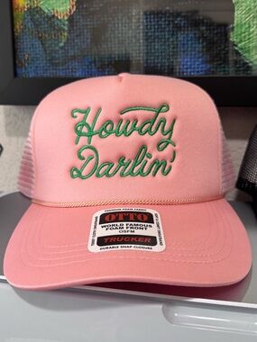 OTTO Pink Trucker Hat with Green “ Howdy Darlin” Script Embroidery